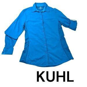 Kuhl Women's Blue Long Sleeve Button Up Shirt Size M Outdoor Hiking Travel